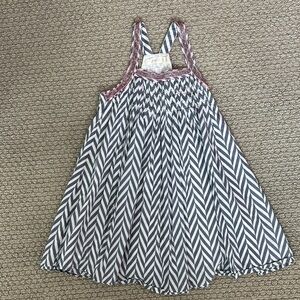 Ujala chambray and White Chevron Sundress with Pink and Silver Beaded Trim